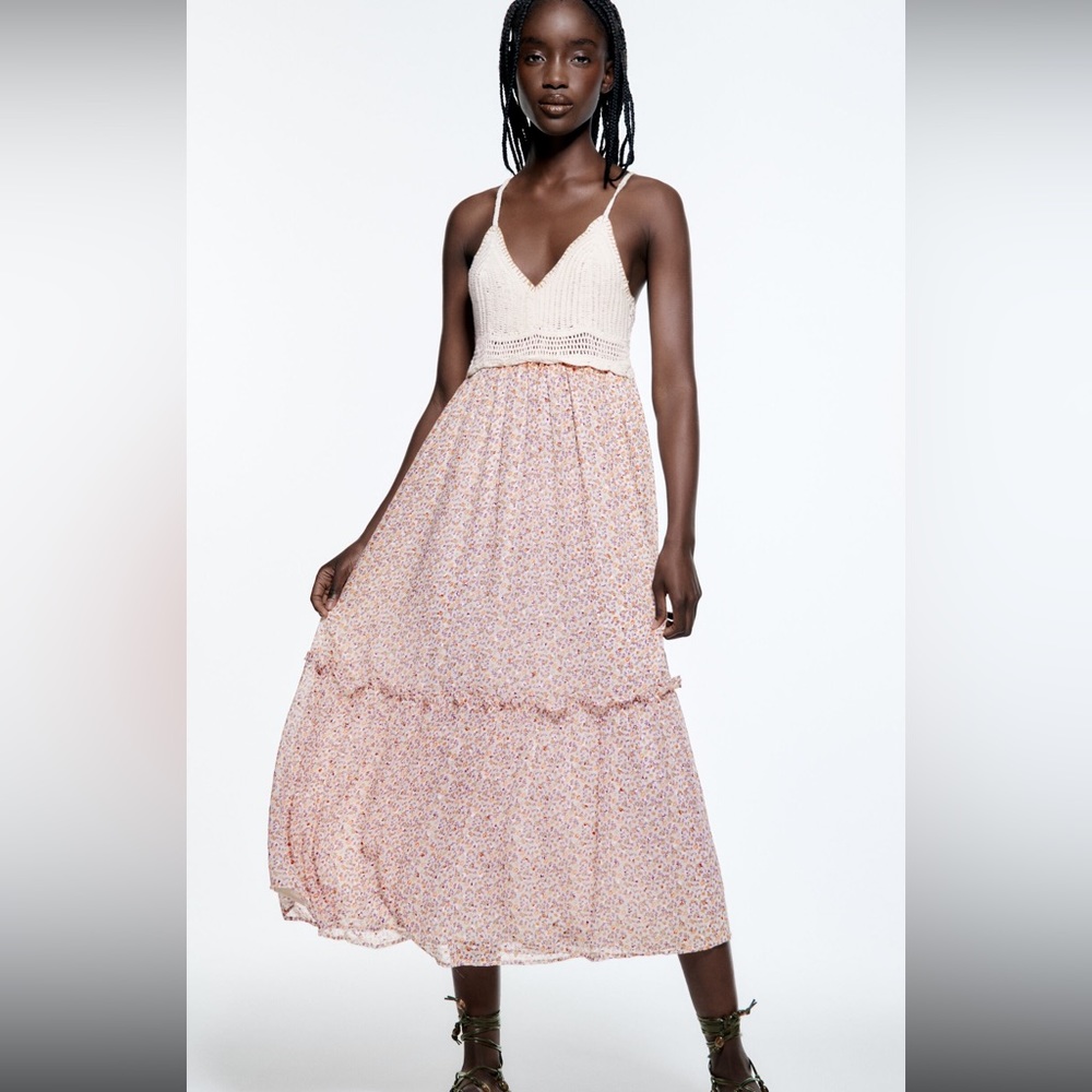 Zara printed contrasting crochet dress